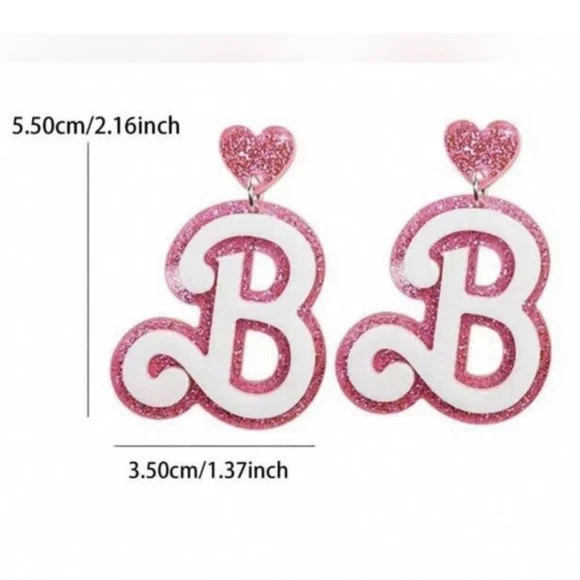 Barbie B Pink & White Glittery Acrylic Earrings - Picture 2 of 2
